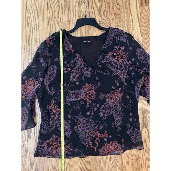 Sweet Silk Black And Purple Flutter Sleeve Top Dark Fairy Whimsigoth L - Picture 15 of 16